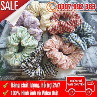 [FREE SHIP GIAO HÀNG] Dây Cột Tóc Scrunchies - Dây Buộc Tóc Vải Caro Hoa Cúc Thời Trang Cho Nữ