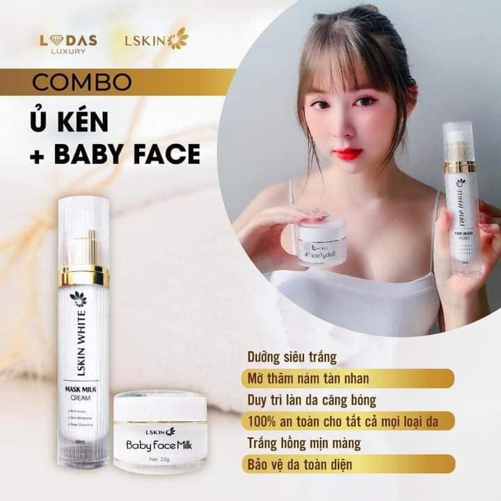 Combo Ủ trắng da kén tằm kết hợp kem baby face milk cấy trắng, căng bóng, trắng hồng