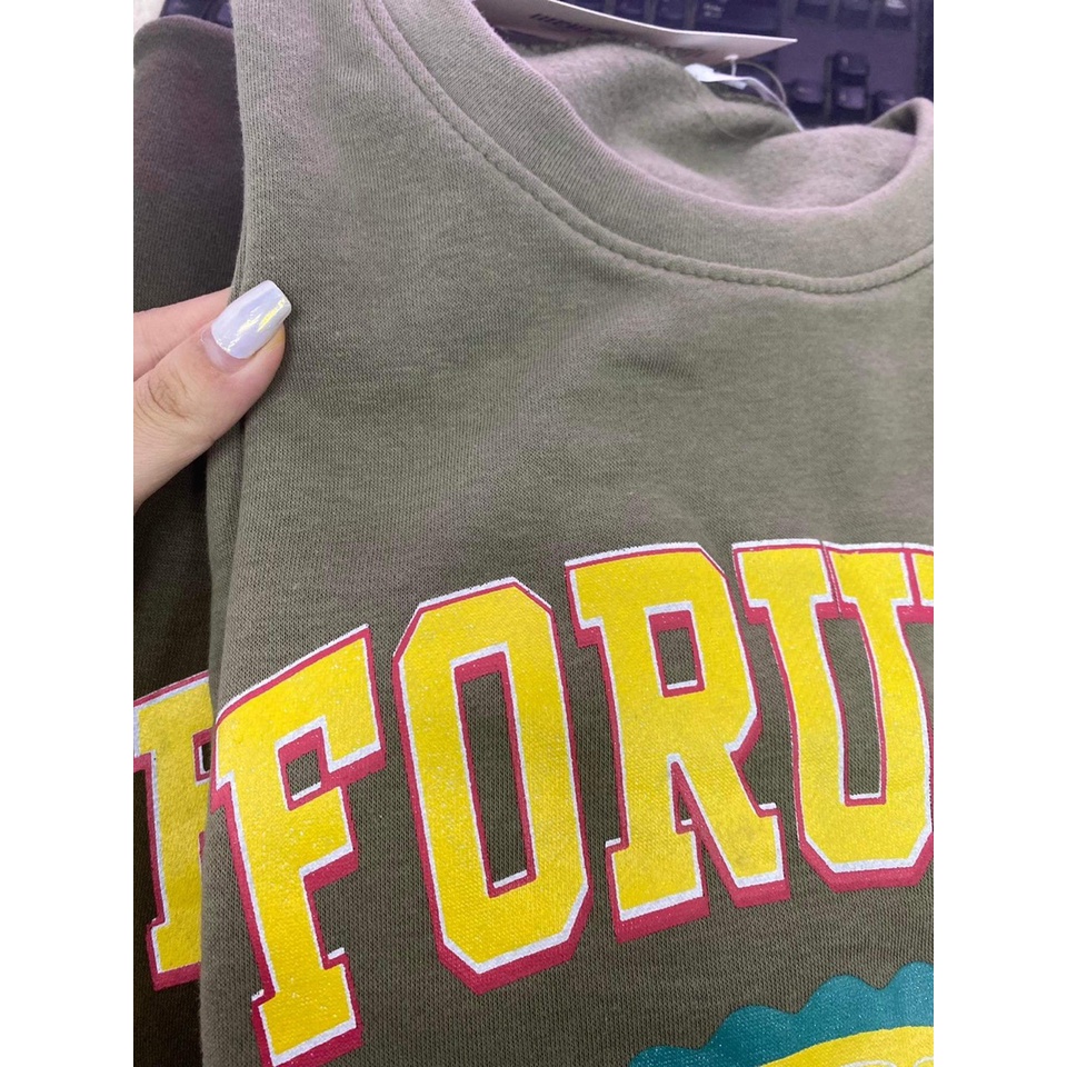 Áo Sweater Nỉ Ngoại Rêu Foruyes 4us PEONYB Unisex [FREESHIP] Thun kiểu form rộng tay bồng dài in chữ vintage hàn quốc