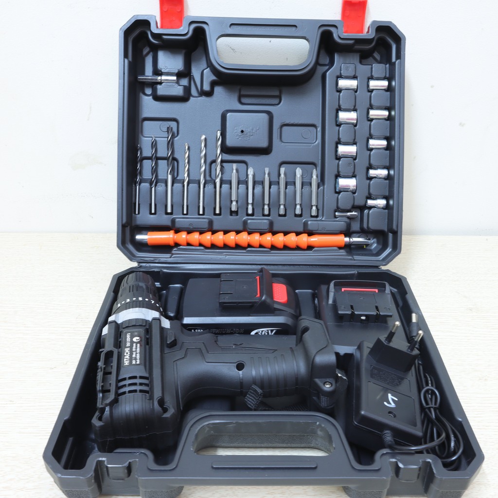 MÁY KHOAN PIN HITACHI 36V CÓ BÚA, 2 Pin, TẶNG BỘ 24 PHỤ KIỆN, LÕI ĐỒNG, KHOAN TƯỜNG BẮN TÔN CỰC KHỎE