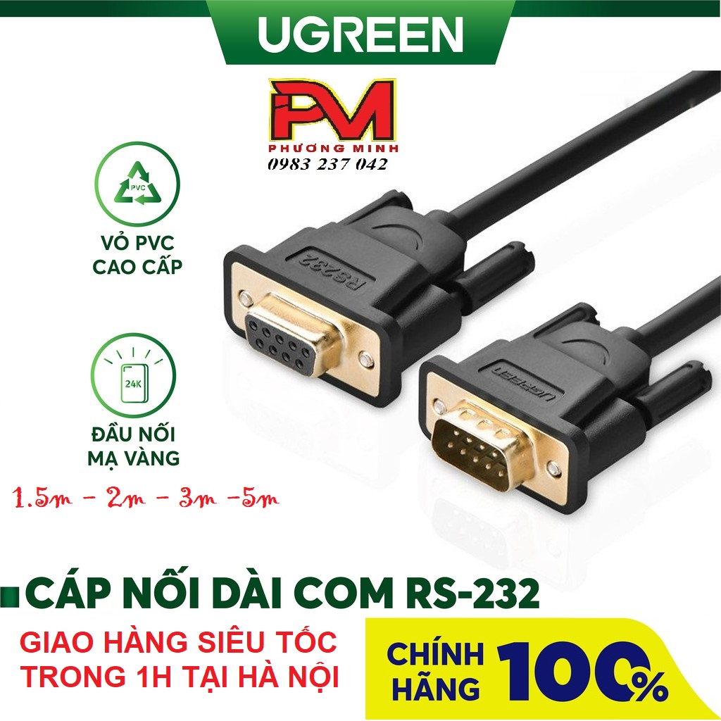 Cáp nối dài COM RS232 dài 1,5m 2m 3m 5m Com to Com  Ugreen 20145 20146 20147 20148 - Hàng chính hãng