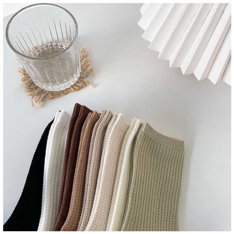 Vớ Cotton Cổ Vừa Màu Cà Phê Phong Cách Retro Mới