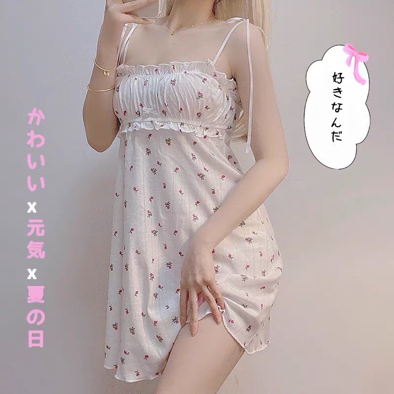 Váy Ngủ váy đi biển họa tiết hoa nhí 2 dây tiểu thư nhẹ nhàng