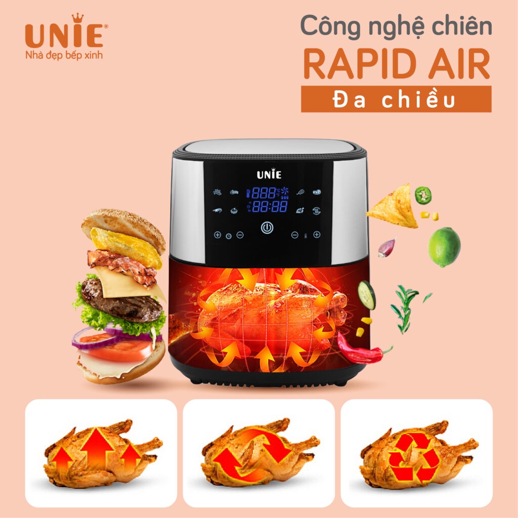 [Mã ELHADEV giảm 4% đơn 300K] Nồi Chiên Không Dầu UNIE UE800 chính hãng, Air fryer dung tích 8L công suất 1800W