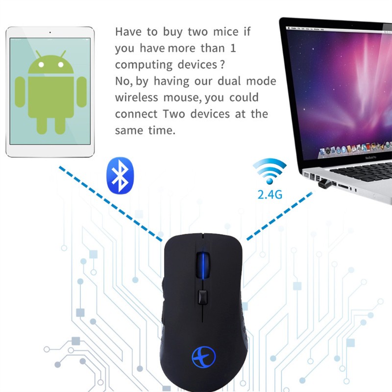 Utake USB Rechargeable Bluetooth Mouse Dual Mode 2.4GHz Wireless and Bluetooth Mouse for Laptop Desktop Computer Notebook PC Tablet