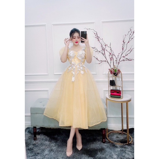 Đầm dự tiệc công chúa phối hoa nổi trắng TRIPBLE T DRESS - size M/L (ảnh chụp thật) MS143Y