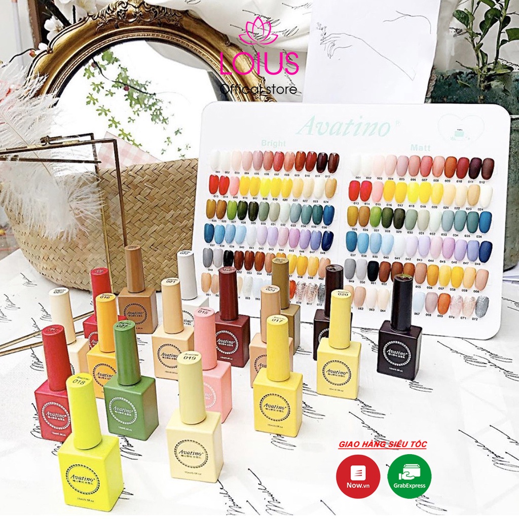 Set sơn gel mỹ AVATINO 72 màu cao cấp - tặng kèm bảng màu + base + top + dưỡng viền