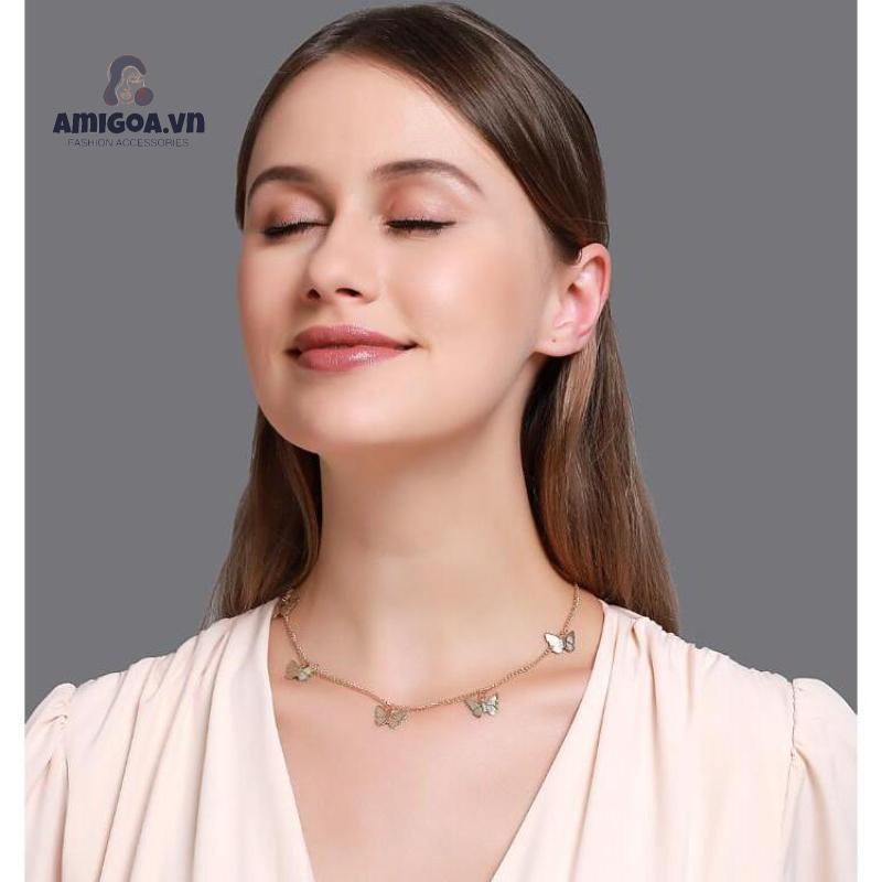 Vòng cổ Kim Loại Mặt Hình Bướm Tua Rua Đơn Giản Cho Nữ