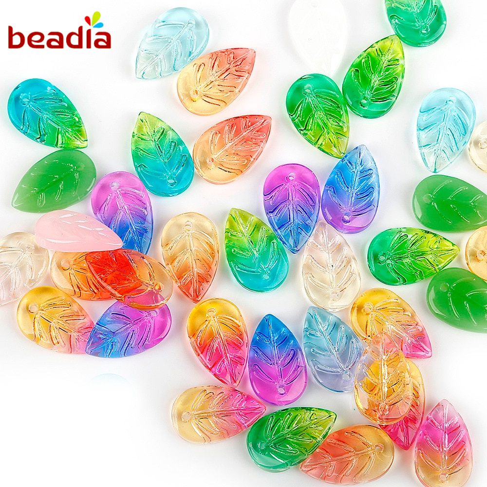 BEADIA Hạt Charm Hình Lá Màu Vàng/Vàng/Xanh Lá Dùng Làm Đồ Trang Sức Thủ Công