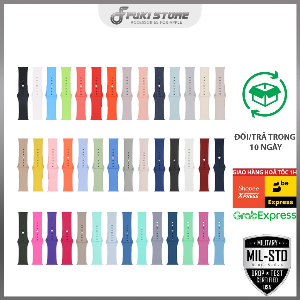 (HCM SHIP 2H)Dây SILICONE trơn hàng chuẩn loại 1 fullbox kiểu dáng thể thao cho đồng hồ iWatch size 38/40/41mm 42/44/45m