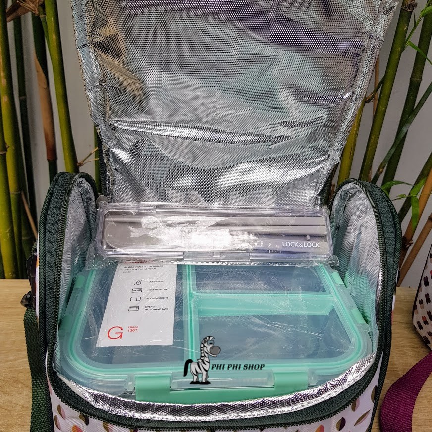 Túi giữ nhiệt có tay xách Lock&amp;Lock cho bộ cơm hộp thủy tinh hình chữ nhật LBF404