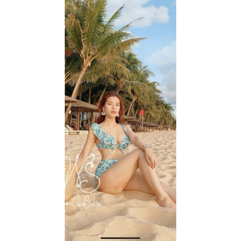 Bikini 2 mảnh hoa cúc xanh (hình thật)