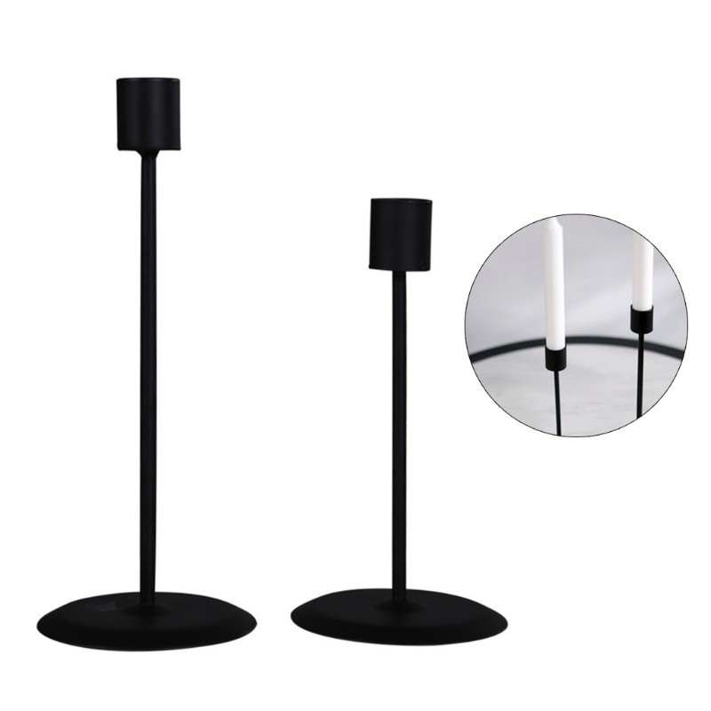 Set 2 chân nến kim loại màu đen phong cách retro lãng mạn