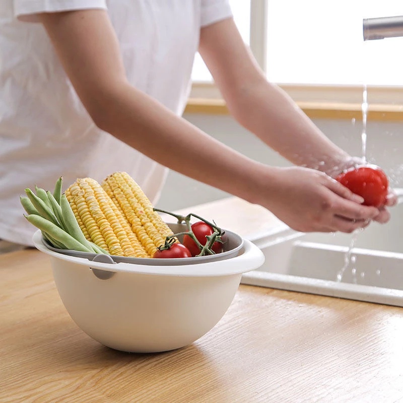 Rổ Rửa Rau Củ Quả Hai Lớp Bằng Nhựa Đa Năng
