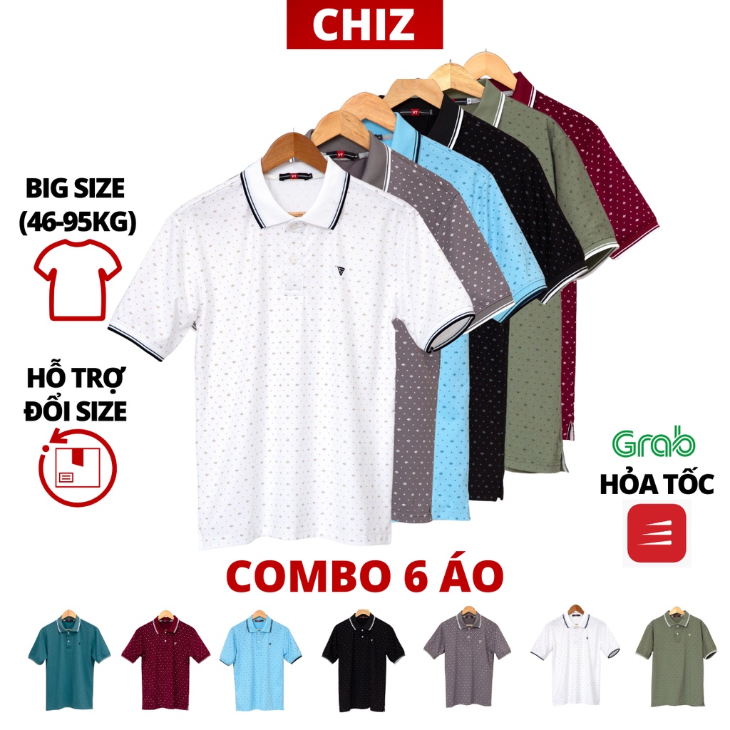 Áo thun polo nam trung niên big size đại cho bố CHIZ vải cotton cao cấp co giãn|COMBO 6 ÁO