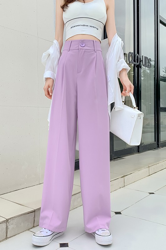2020 chụp ảnh thực tế quần ống rộng màu tím mới nữ voan thẳng đứng, quần âu rộng, quần lau sàn cạp cao | BigBuy360 - bigbuy360.vn