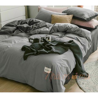 Bộ Chăn Ga Gối Cotton Tici Vải Siêu Mịn Màu Xám Phối Xám Đậm
