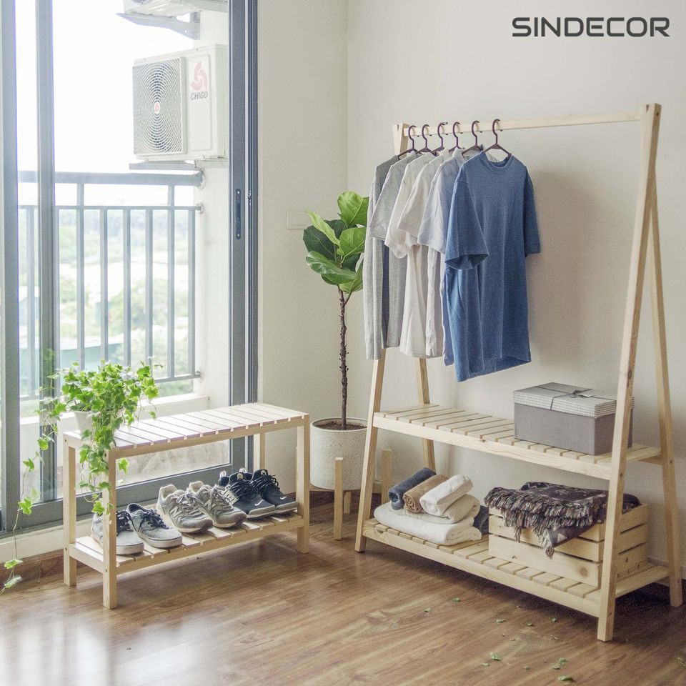 Tủ quần áo gỗ - Kệ treo quần áo 2 tầng đa năng - Sindecor