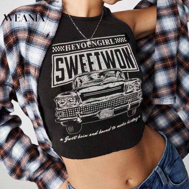 Áo Tank Top Cổ Tròn In Chữ Phong Cách Đường Phố Cá Tính Cho Nữ