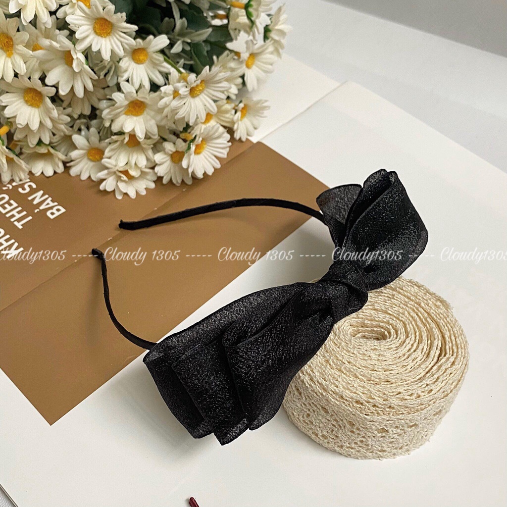 Cài tóc/Bờm tóc nơ 3 tầng voan nhăn ánh nhũ có 4 màu