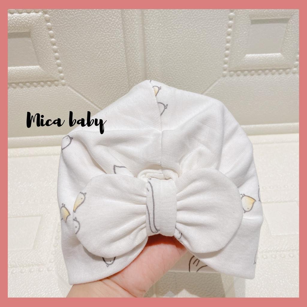 Mũ turban màu trắng họa tiết gà con đáng yêu cho bé Mica baby MTB97
