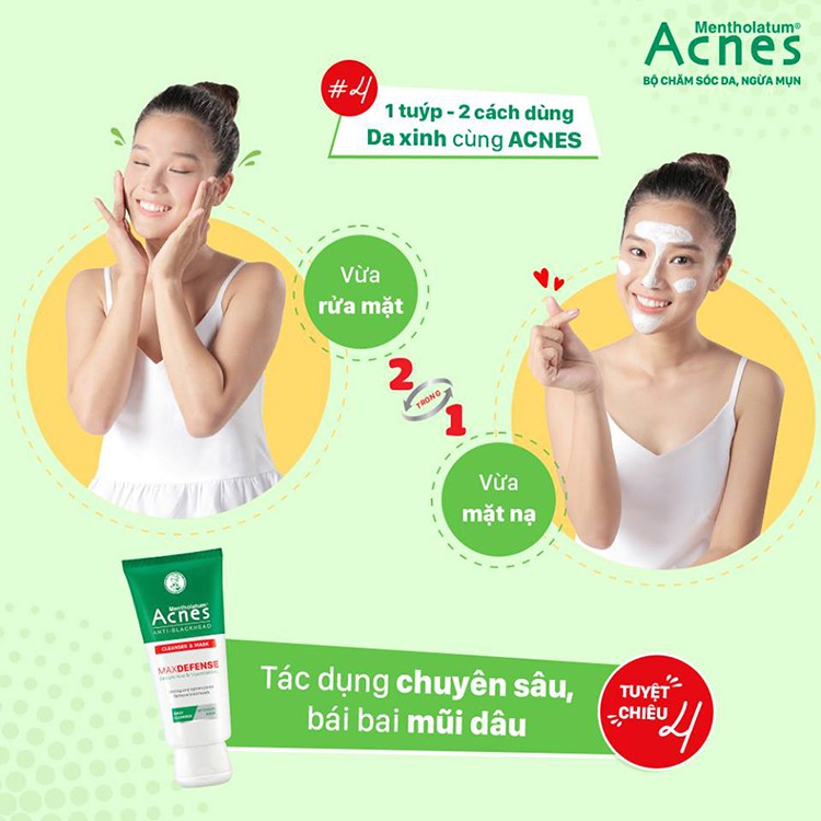 Kem rửa mặt & mặt nạ ngăn ngừa mụn đầu đen Acnes Anti-Blackhead Cleanser & Mask 100g