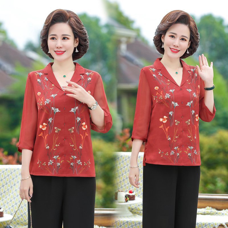 [QUÀ TẶNG MẸ YÊU] Áo Trung Niên Nữ, Áo Lụa Trụng Niên Hoa Nhí, Chất Liệu Lụa Mềm Mại, Thoáng Mát, Cổ Bẻ Lịch Sự