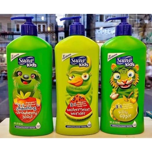 Sữa tắm gội xả cho bé Suave Kids 3 in1 hương trái không cay mắt  Mỹ 532 ML