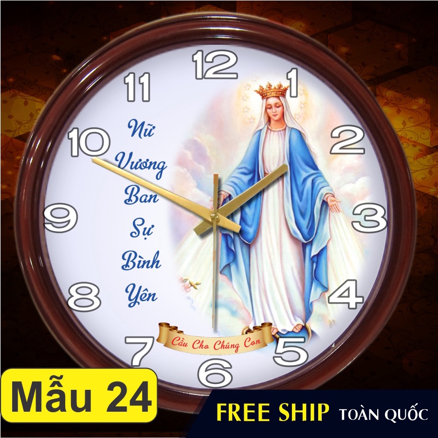 Đồng Hồ Treo Tường Cao Cấp - Mẫu 24 - Đức Mẹ Maria, Mẹ ban ơn, Nữ vương ban sự bình an - Quà tặng Công Giáo