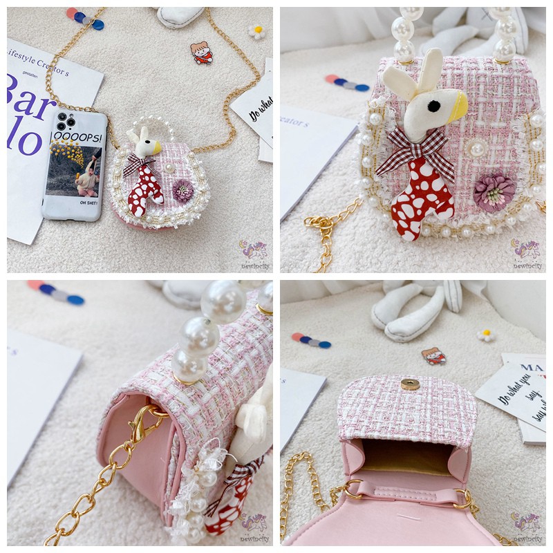 Túi Đeo Chéo Đính Ngọc Trai Phong Cách Hàn Quốc Dễ Thương Cho Bé Gái