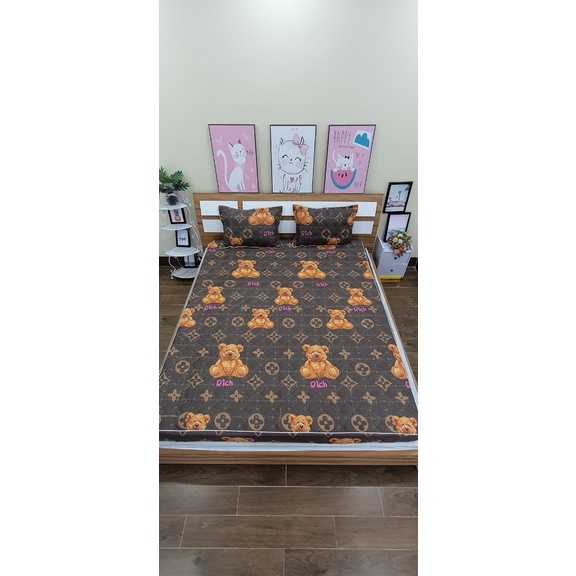 (Hàng loại 1)  Bộ 3 chi tiết: Drap bo chun, 2 vỏ gối đầu trần bông xịn xò - Mẫu Lá tre, chat chọn mẫu thoải mái