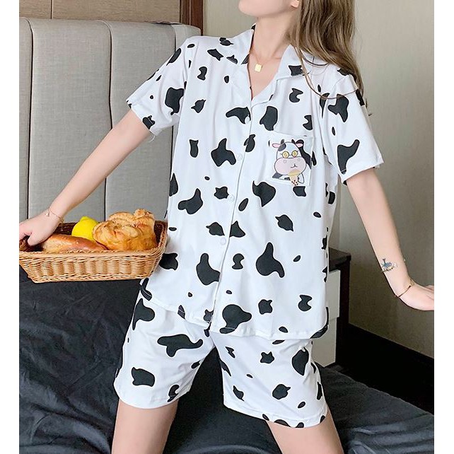 Đồ ngủ bò sữa, đồ bò sữa pijama cộc tay cotton thoáng mát, thấm hút mồ hôi | BigBuy360 - bigbuy360.vn