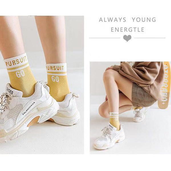 Set 5 đôi tất cổ cao Bivota vớ nữ họa tiết chữ PUSH GO cá tính T19