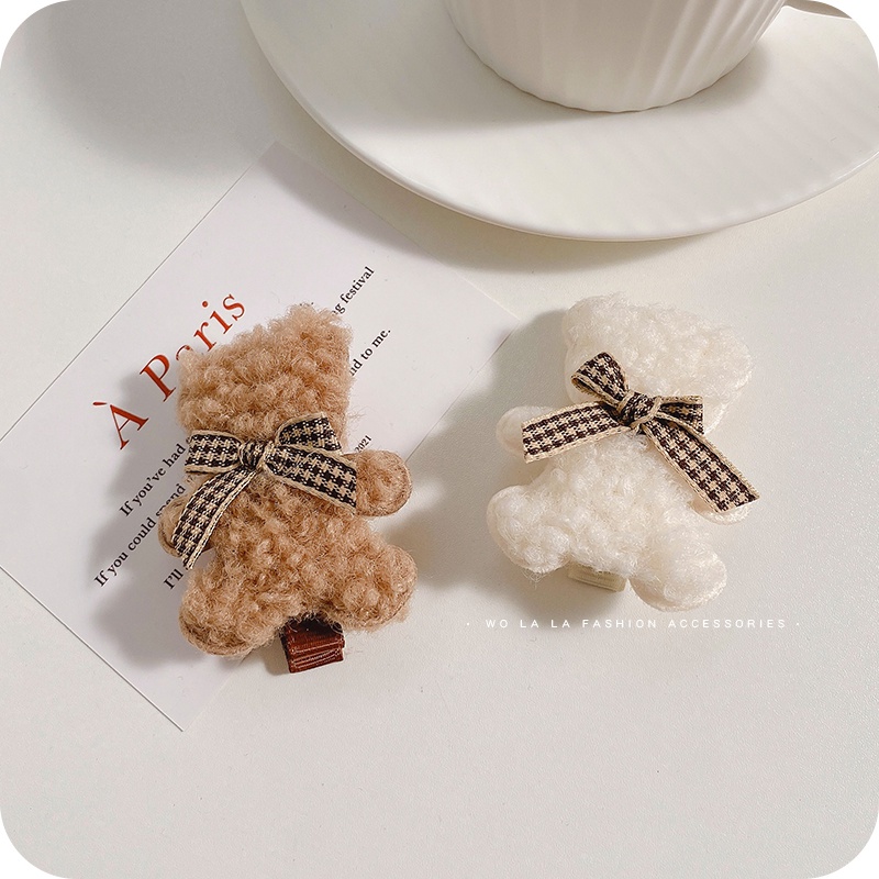 Kẹp tóc hình chú gấu bằng len dễ thương xinh xắn