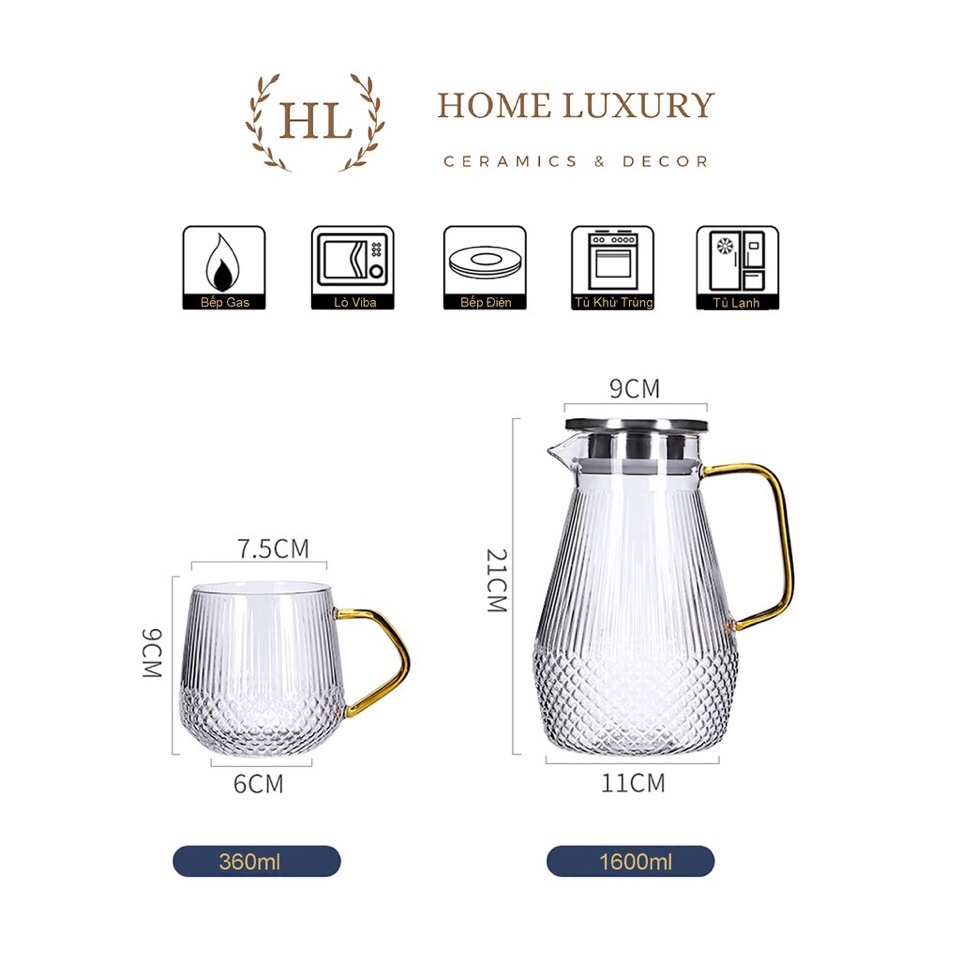 Bình cốc thuỷ tinh phong cách NORDIC vân kim cương-HL