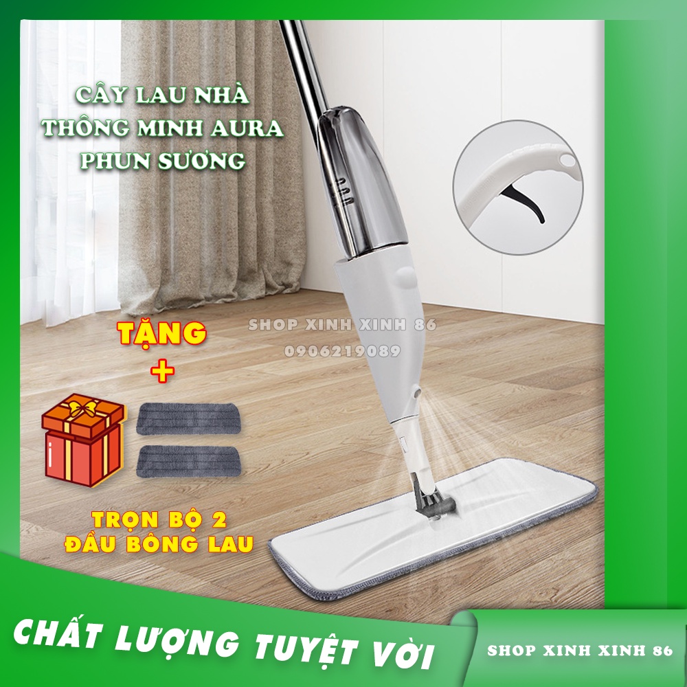 Cây Lau Nhà Thông Minh [TẶNG ĐẦU BÔNG LAU] Aura Phun Sương Xoay 360