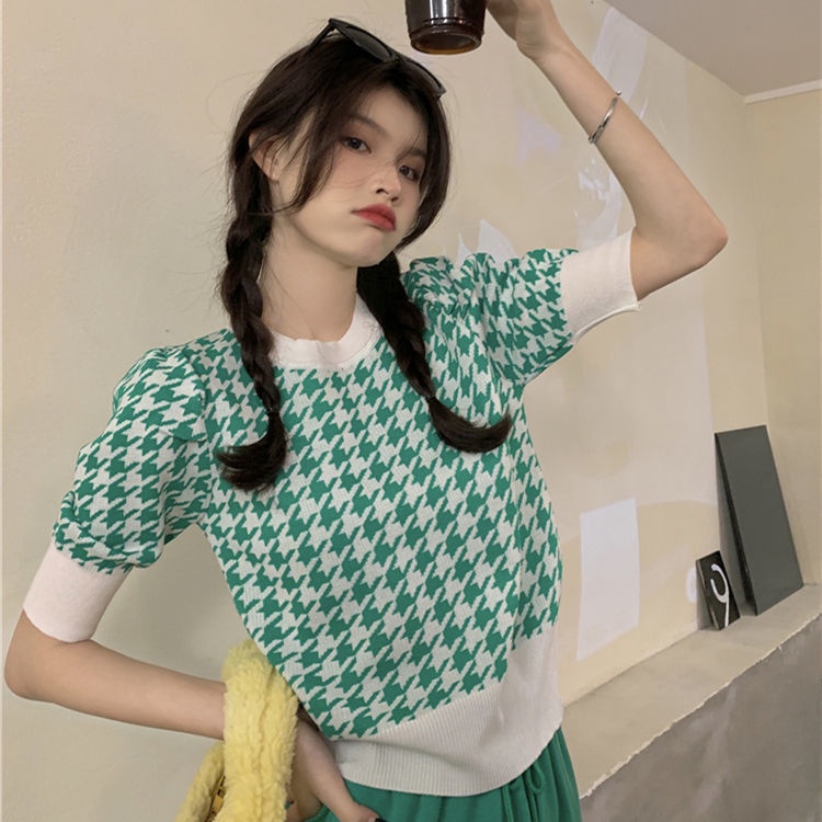 Áo Dệt Kim Tay Phồng Ngắn Dáng Rộng Thời Trang Mùa Hè Dành Cho Nữ