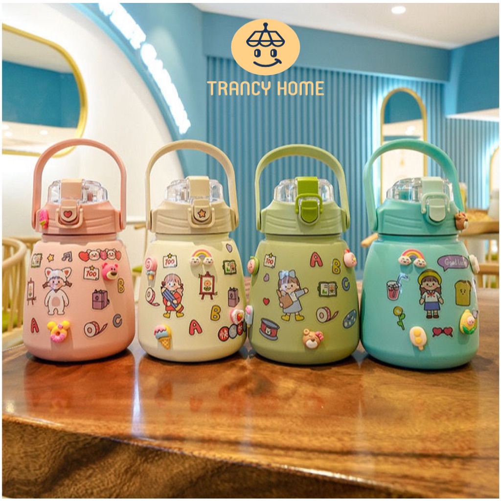 [TẶNG KÈM STIKER] Bình Giữ Nhiệt Bụng To Trancy cute Bình Đựng Nước Inox304 Bụng Bự Dung Tích 1000ML.