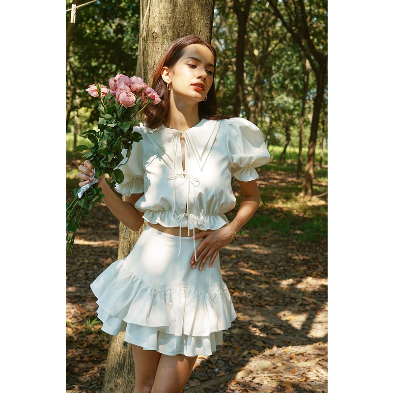 áo kiểu cổ V tay phồng ngắn maisie shirt - darling.ism