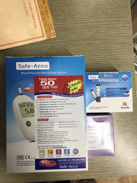 Máy đo đường huyết Safe-Accu tặng ngay hộp 50 que thử + 1 hộp kim chích máu Chính hãng