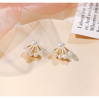 Bông Tai Hình Cánh Quạt/Hình Chữ C Đính Hạt Giả Ngọc Thời Trang