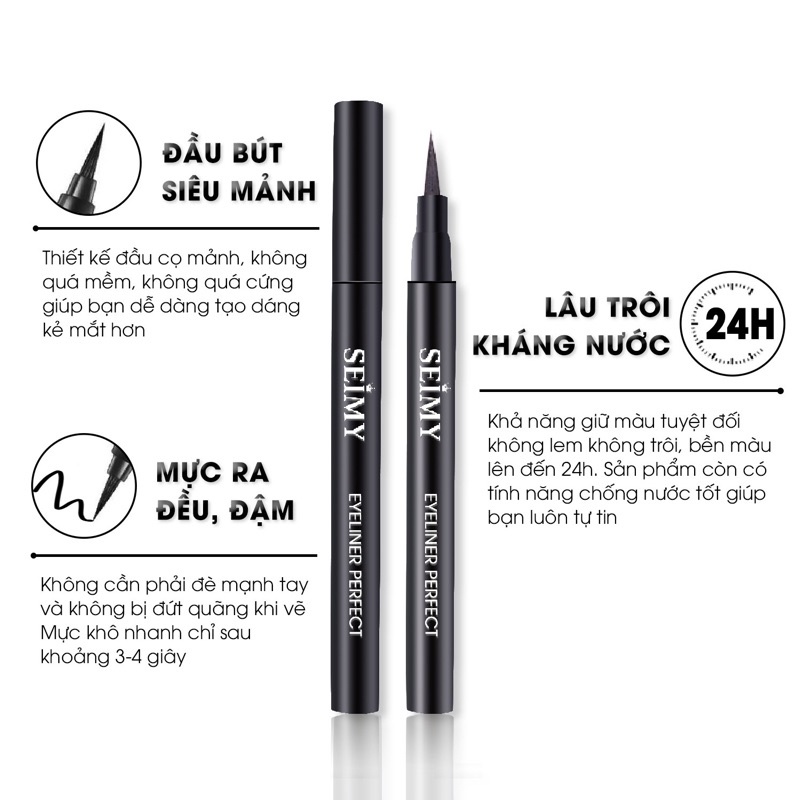 Bút kẻ mắt nước Seimy - Eyeliner Perfect kháng nước, không trôi, bền màu 24h, đường kẻ sắc nét