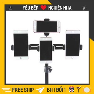 Giá đỡ kẹp điện thoại gắn vào tripod, giá đỡ kẹp điện thoại hỗ trợ livestream nhiều máy cùng lúc