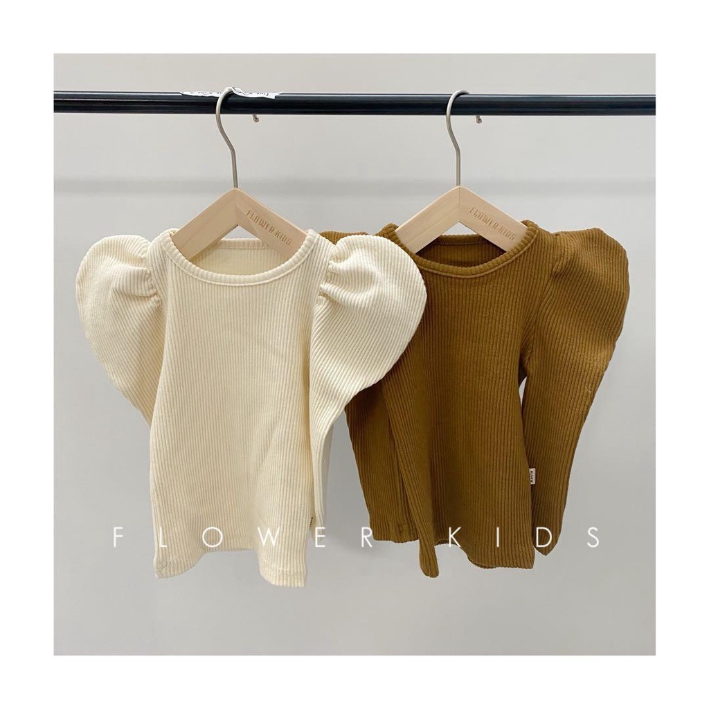 Áo Tay Phồng Màu Trơn Thời Trang Xuân Thu Hàn Quốc Mới Dành Cho Bé Gái 2021