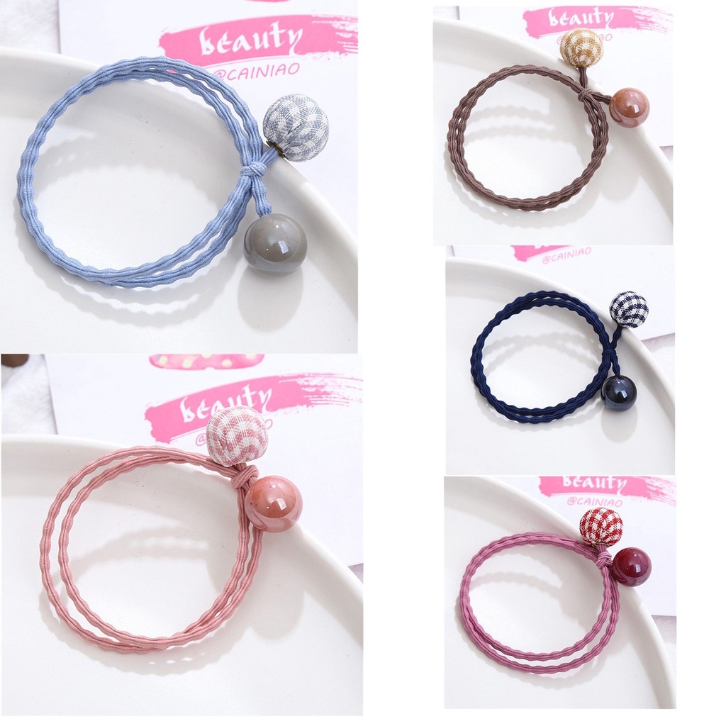 Dây cột tóc co giãn trang trí hạt tròn kẻ ca rô dễ thương cho phái đẹp