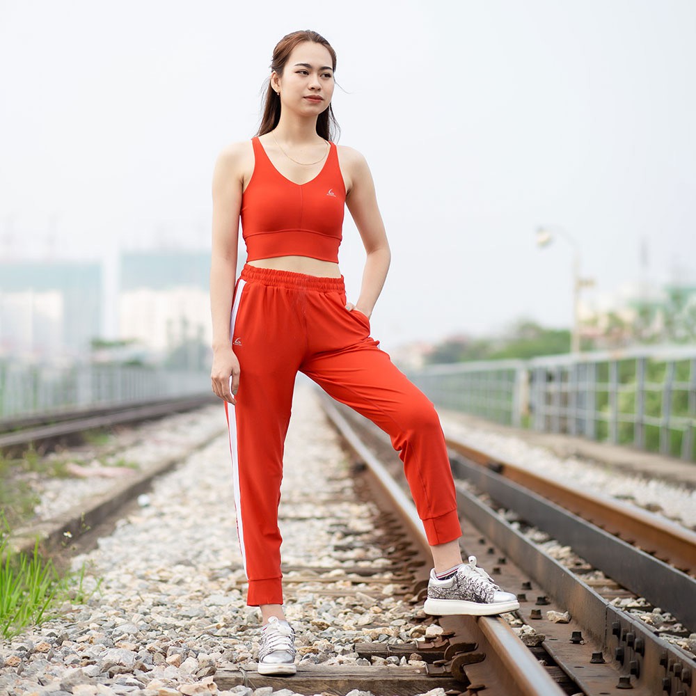 Bộ đồ thể thao tập Gym, yoga, chạy bộ, zumba dance cho Nữ (Jogger Phối trắng - Bra Cổ tim)