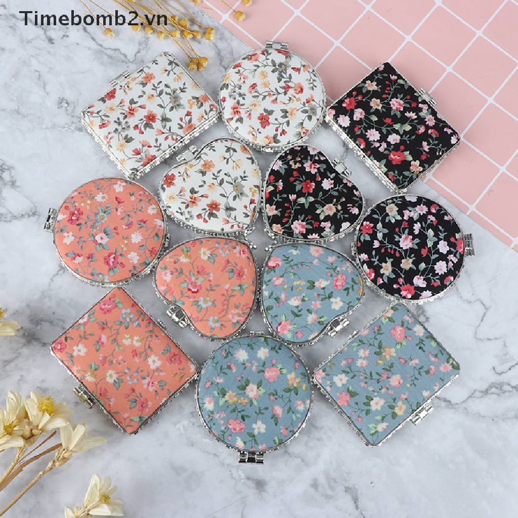 Gương Trang Điểm mini 2 Mặt Họa Tiết Hoa Kiểu Cổ Điển Dễ Thương