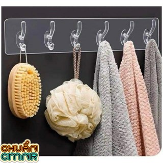 MÓC DÁN TƯỜNG - Thanh Treo Đồ Móc Treo Đồ Dán Tường Đa Năng 6 Móc (trắng trong)