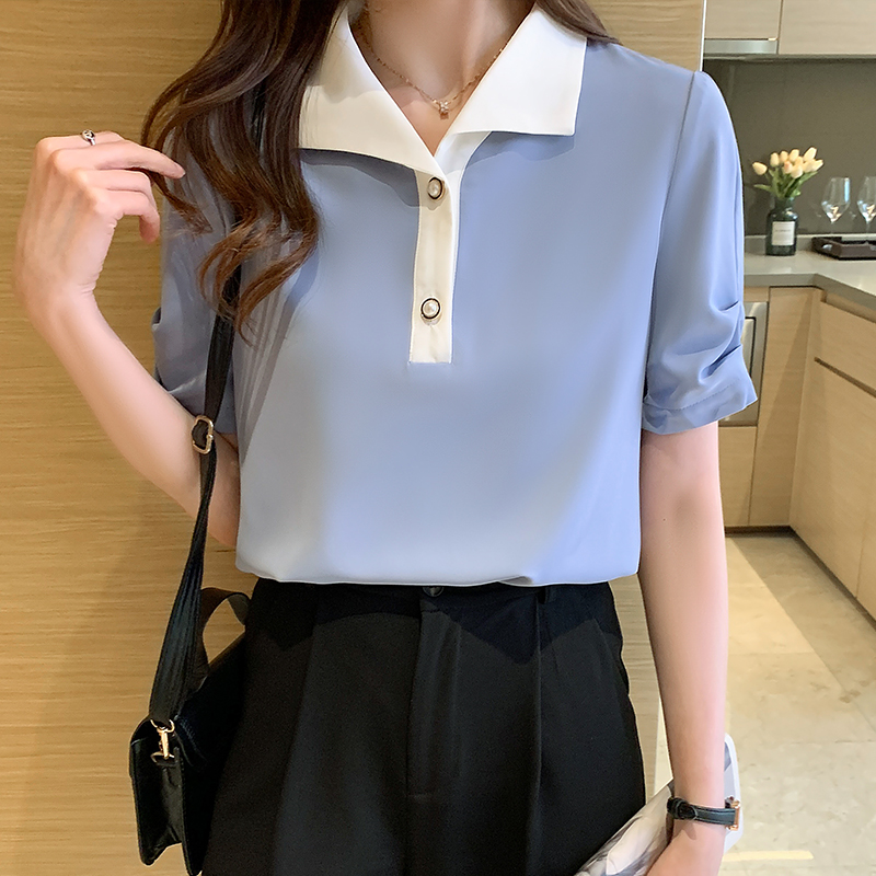 Sơ Mi Nữ Cổ Bẻ Tay Ngắn Phong Cách Hàn Quốc | BigBuy360 - bigbuy360.vn