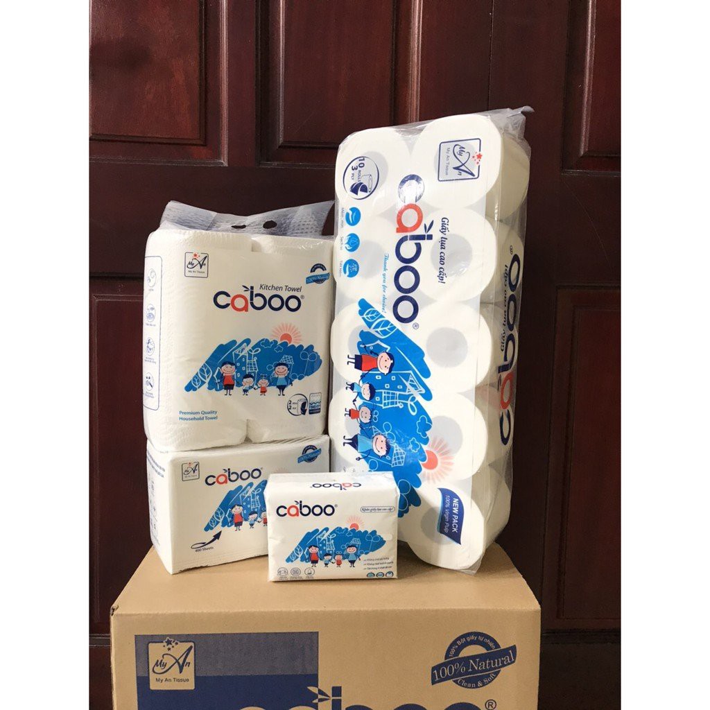Bịch 10 cuộn giấy vệ sinh 3 lớp cao cấp Caboo hàng Việt NAM